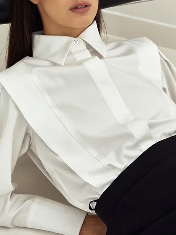 Long Sleeves Loose Buttoned Color Lapel Blouses&shirts Tops