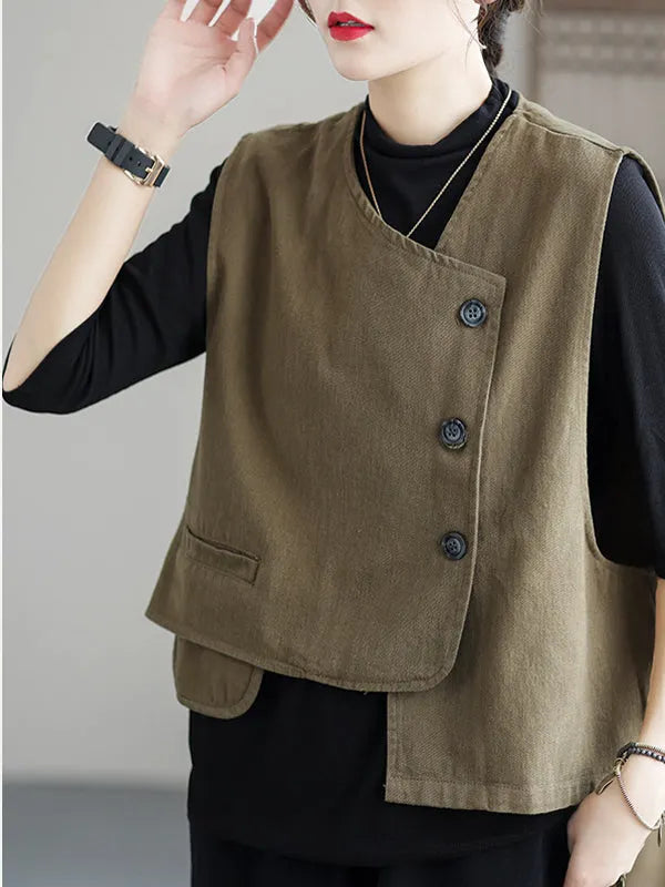 Asymmetric Color Buttoned Vest Top