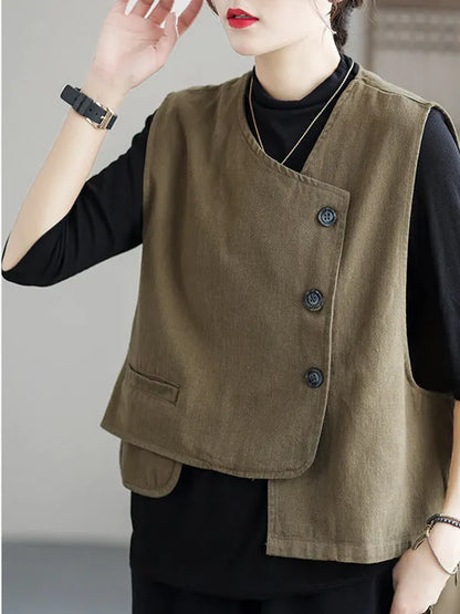 Asymmetric Color Buttoned Vest Top