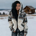 Women's Retro Tribal Totem Pattern Plush Zip-up Hoodie elevenforest
