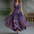 Vintage Embroidered Floral Plaid Patchwork Belt Maxi Dress elevenforest