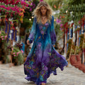 Women's Vintage Floral Embroidery Gradient Long Sleeve Dress elevenforest