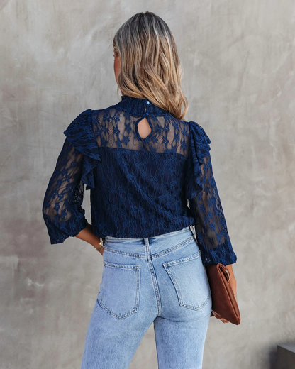 Summer Vacation New Gouhua Hollow Lace Lotus Long Sleeve Blouses