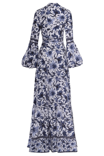 Single Breasted Lantern Sleeve Midi Dress