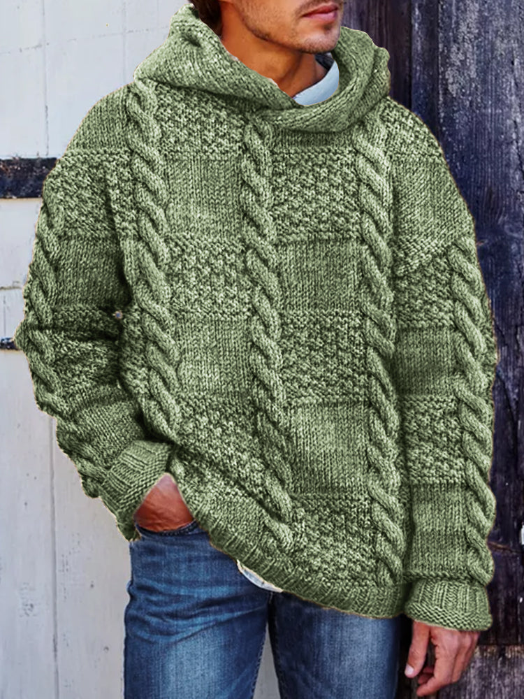 Men's Retro Check Cable Knit Chunky Hooded Sweater artswardrobe