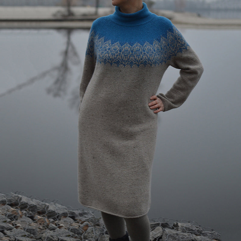 Vintage Icelandic Floral Knitted Colorblock Warm Maxi Sweater elevenforest