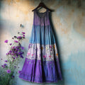 Vintage Bohemian Lavender Embroidery Patchwork Art Sleeveless  Cozy Linen Maxi Dress elevenforest