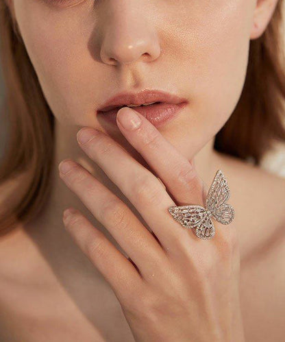 Minimally Hollowed Out Butterfly Zircon Opening Ring