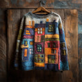 Colorful Street Building Inspired Colorblock Cozy Knit Sweater elevenforest