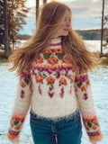 Comstylish Christmas Embroidered Flower Warm Coarse Needle High Neck Sweater
