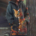 Comstylish Women's Floral Cat Art Button Casual Sweater