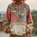 Women's Vintage Floral Color Block Warm Hoodie elevenforest