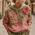 Women's Bohemian Floral Colorblock Casual Comfort Hooded Sweatshirt elevenforest
