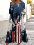 Comstylish Vintage American Patriotic Angel Art Linen Maxi Dress