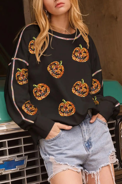 Sequin Pumpkin Halloween Sweatshirt
