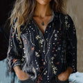 Women's Vintage Floral Art Print Casual Long Sleeve Comfortable Cotton Shirt elevenforest