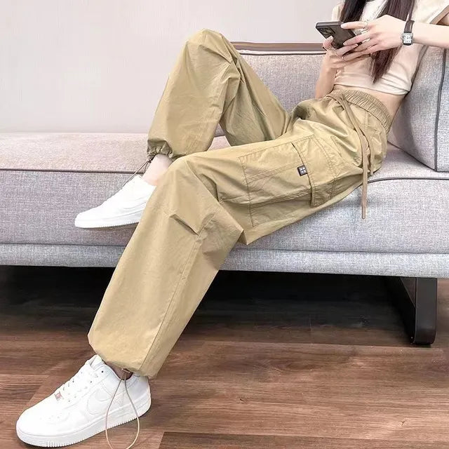Joggers Cargo Pants for High Waist Pants Drawstring Wide Leg Baggy Trousers Y2k Slim Sweatpants