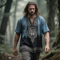 Men's Viking Wolf Embroidered V-neck Linen Blend Shirt elevenforest