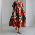 Casual Loose Japanese Art Cherry Blossom Print Linen Blend Dress elevenforest