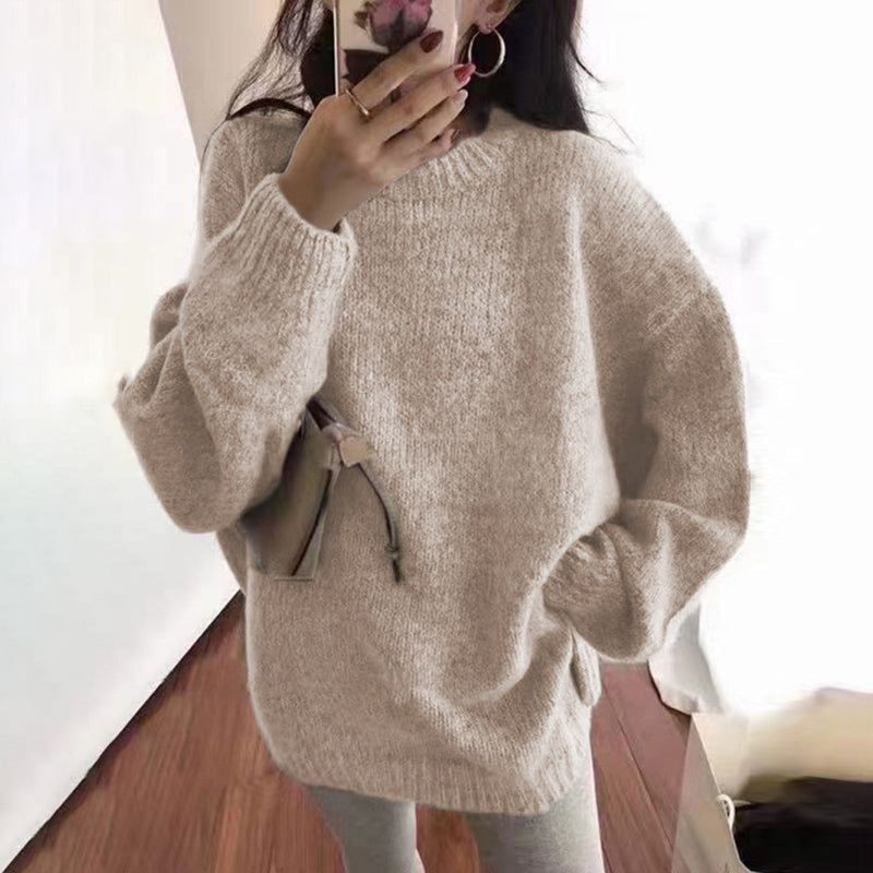 Vintage Solid Color Loose Pullover Crewneck Sweater elevenforest