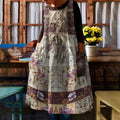 Vintage Floral Print Linen Blend Pinafore Midi Dress elevenforest