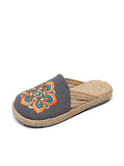 Summer Flower Embroidert Straw Slippers Ii1017