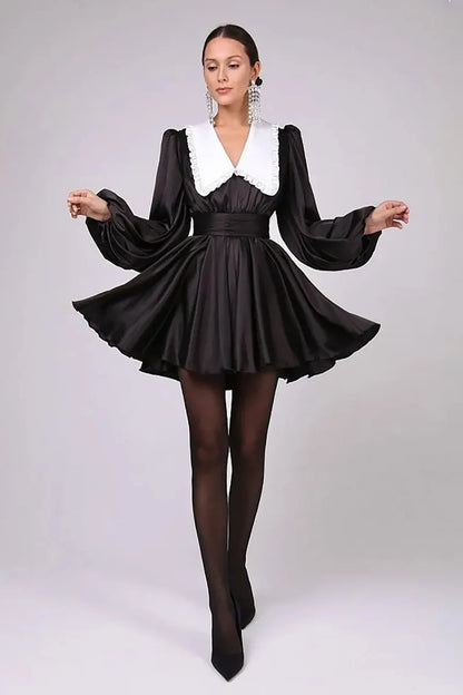 Milena V-neck Lantern Sleeve Mini Dress