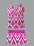 Women's Bohemian Geometric Print Suspender Shirred Swimsuit Set