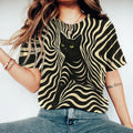 Comstylish Abstract Creative Striped Cat With Green Eyes Painting Art Print T-shirt