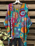 Women's Oil Painting Abstract Print Vintage Top