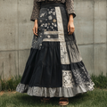 Women's Flowers Patchwork Art Linen Blend Skirt elevenforest