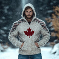 Men's Canada Maple Leaf Pattern Cozy Knit Hooded Sweater elevenforest