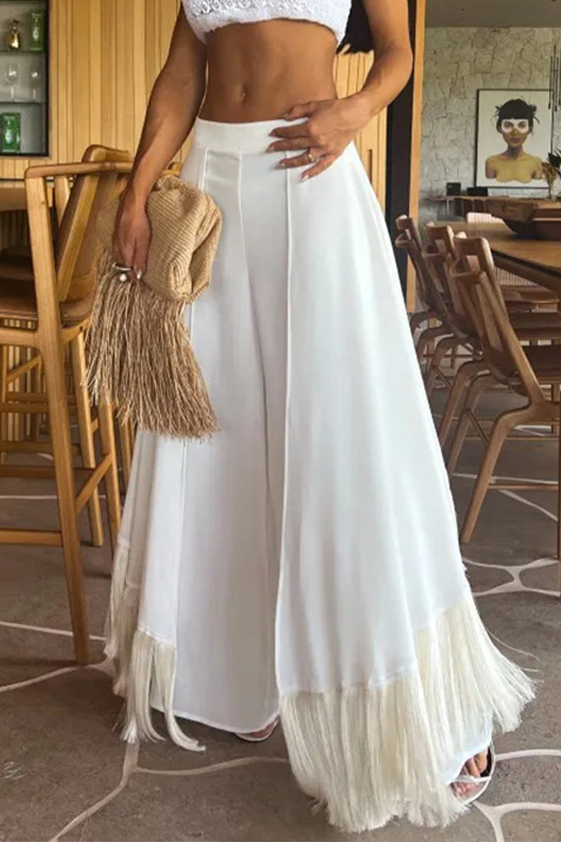 Irregular Fringed Hem Boot Cut Speaker Bottoms(3 Colors)