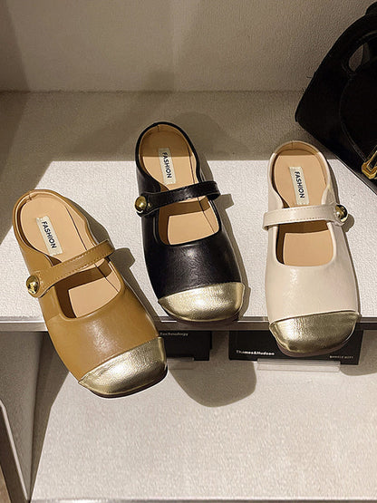 Contrast Color Shallow Cut Split-joint Square-toe Flats Mary Janes Slippers&mules