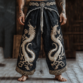 Men's Retro Viking Dragon Totem Patchwork Print Casual Pants elevenforest