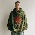 Men's Japanese Bamboo Forest And Red Sun Embroidery Cozy Knit Hooded Sweater elevenforest