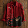 Japanese Cherry Blossom And Crane Art Print Casual Linen Shirt elevenforest