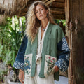 Classic Bohemian Japanese Traditional Sashiko With Floral Art Embroidery Print Cotton And Linen Blend Kimono Cardigan elevenforest