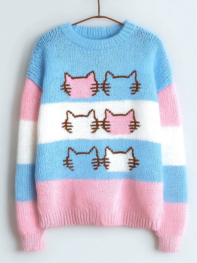 Comstylish Transgender Inspired Cat Pattern Casual Sweater