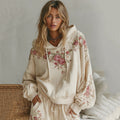 Women's Rose Embroidery Art Cozy Hooded Sweatshirt elevenforest