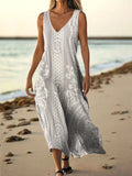 Women's Floral Art Print Pocket Cotton Dresses