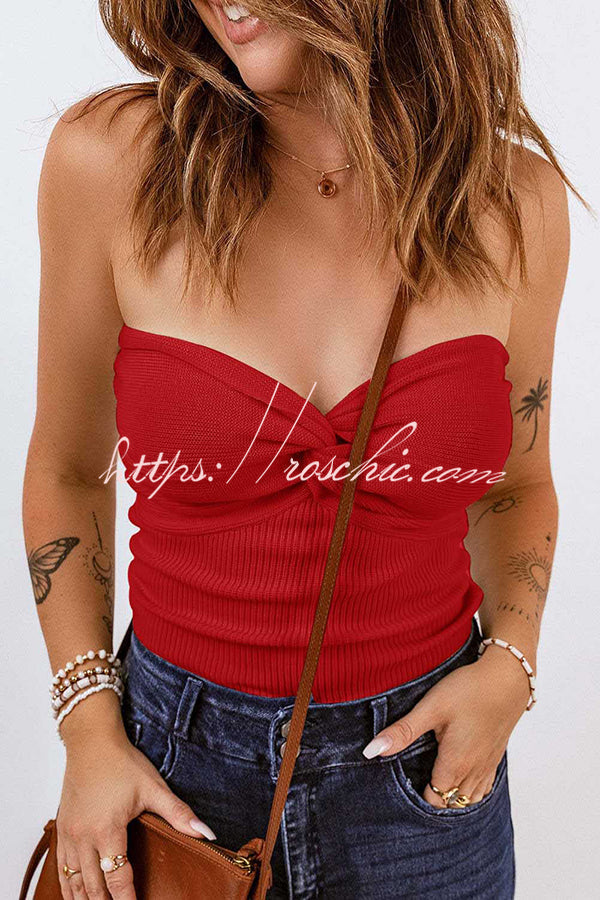 Tube Knit Ribbed Slim Backless Tank Top