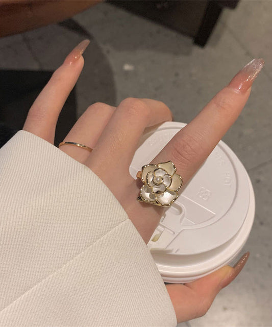 White Overgild 14k Gold Camellia Rings