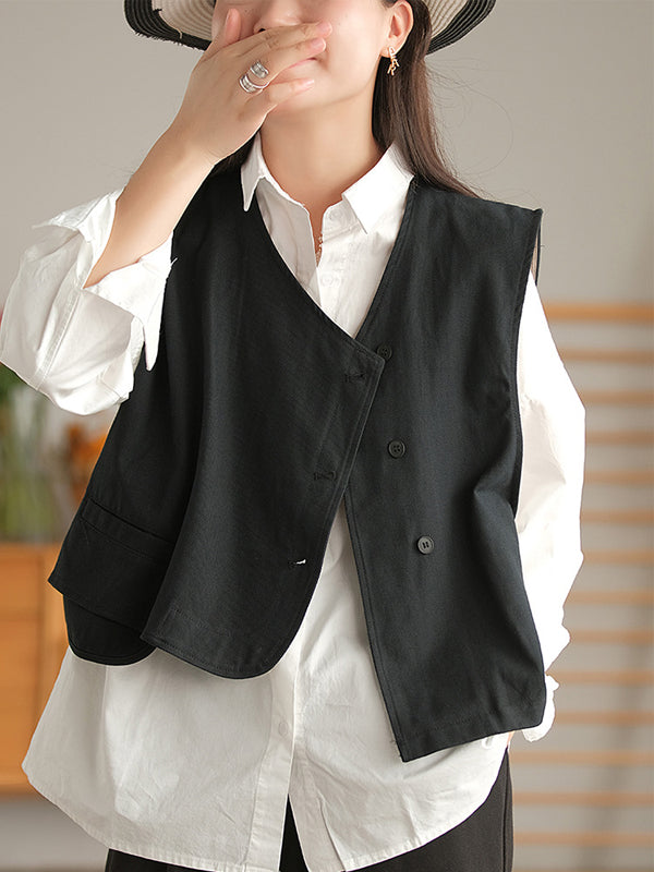 Asymmetric Color Buttoned Vest Top