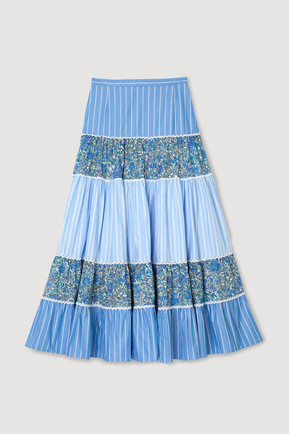 Mid Waist Stripe Lace Midi Skirt
