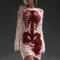 Comstylish Classy Bloody Skeleton Anatomy Roses Glitter Sweater Dress