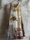 Cottage Bee Embroidered Floral Textile Linen Tank Dress elevenforest