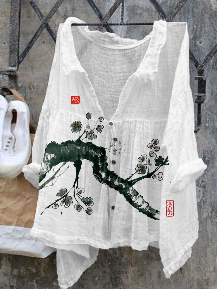 Japanese Cherry Blossoms Art Pattern Cozy Flowy Shirt elevenforest