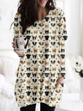 Comstylish Hipster Cats And Dogs Pattern Patch Pocket Comfy Tunic