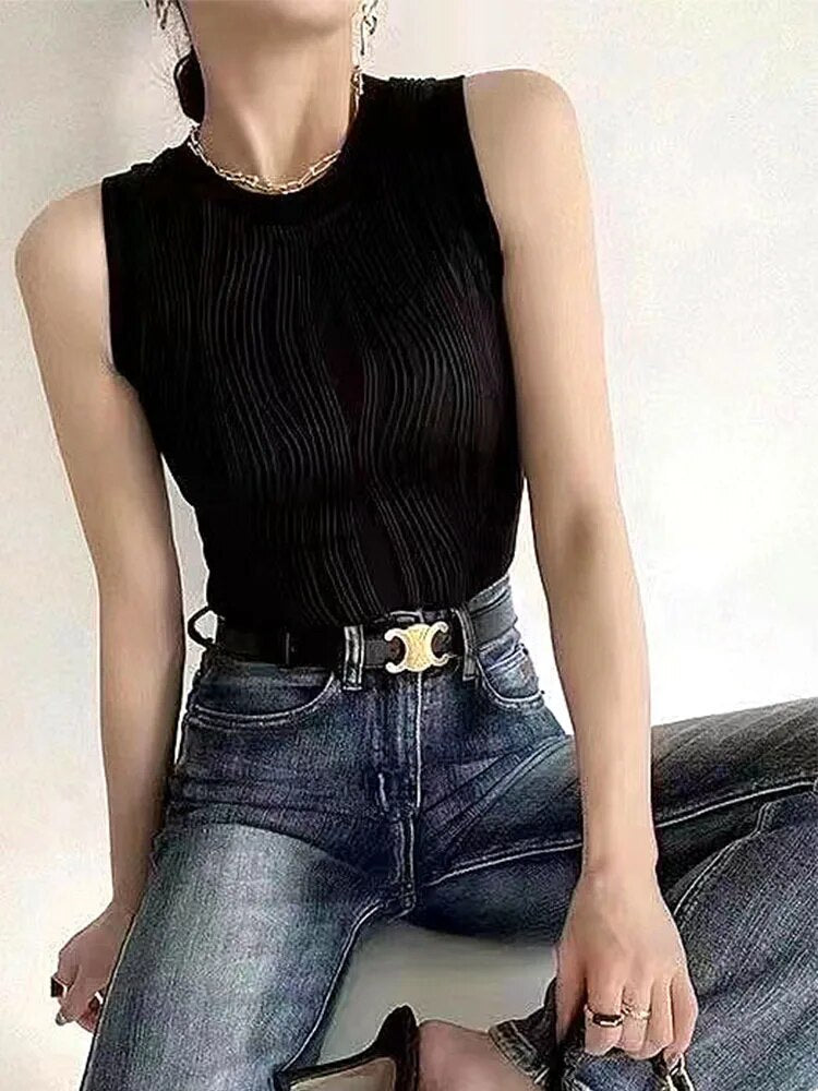 Summer Knitted Vest for Summer Elastic Slim White Tank Top Female Basic Sleeveless Top ’s Clothing